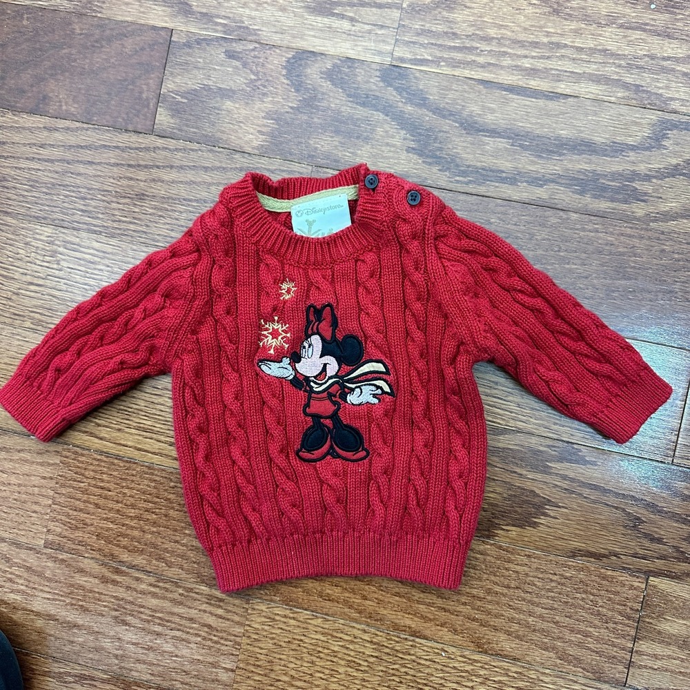 Disney Store Minnie Mouse Baby Sweater 3–6 Months Red Cable Knit Cotton